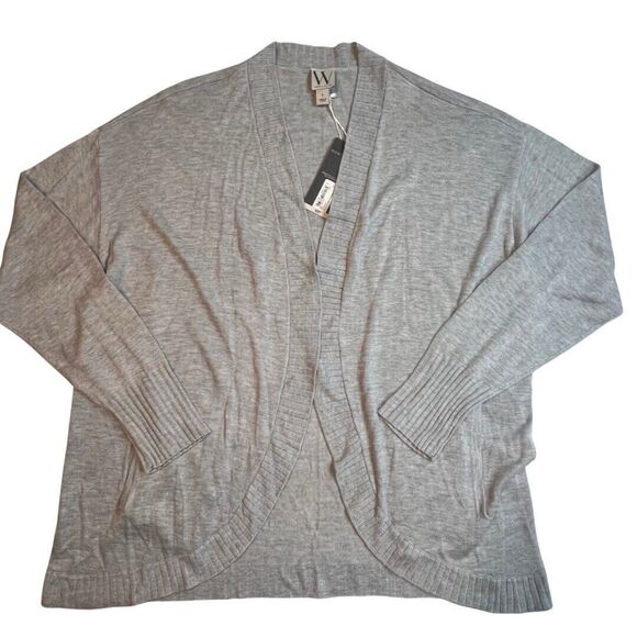 Worthington Cardigan Womens Large Gray Long Rib Open Front Pockets Soft Sweater - Picture 5 of 11